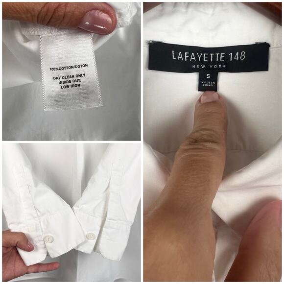 Lafayette 148 New York White S Cotton Poplin Shirt Geometric Button Down Top0 - Picture 6 of 8